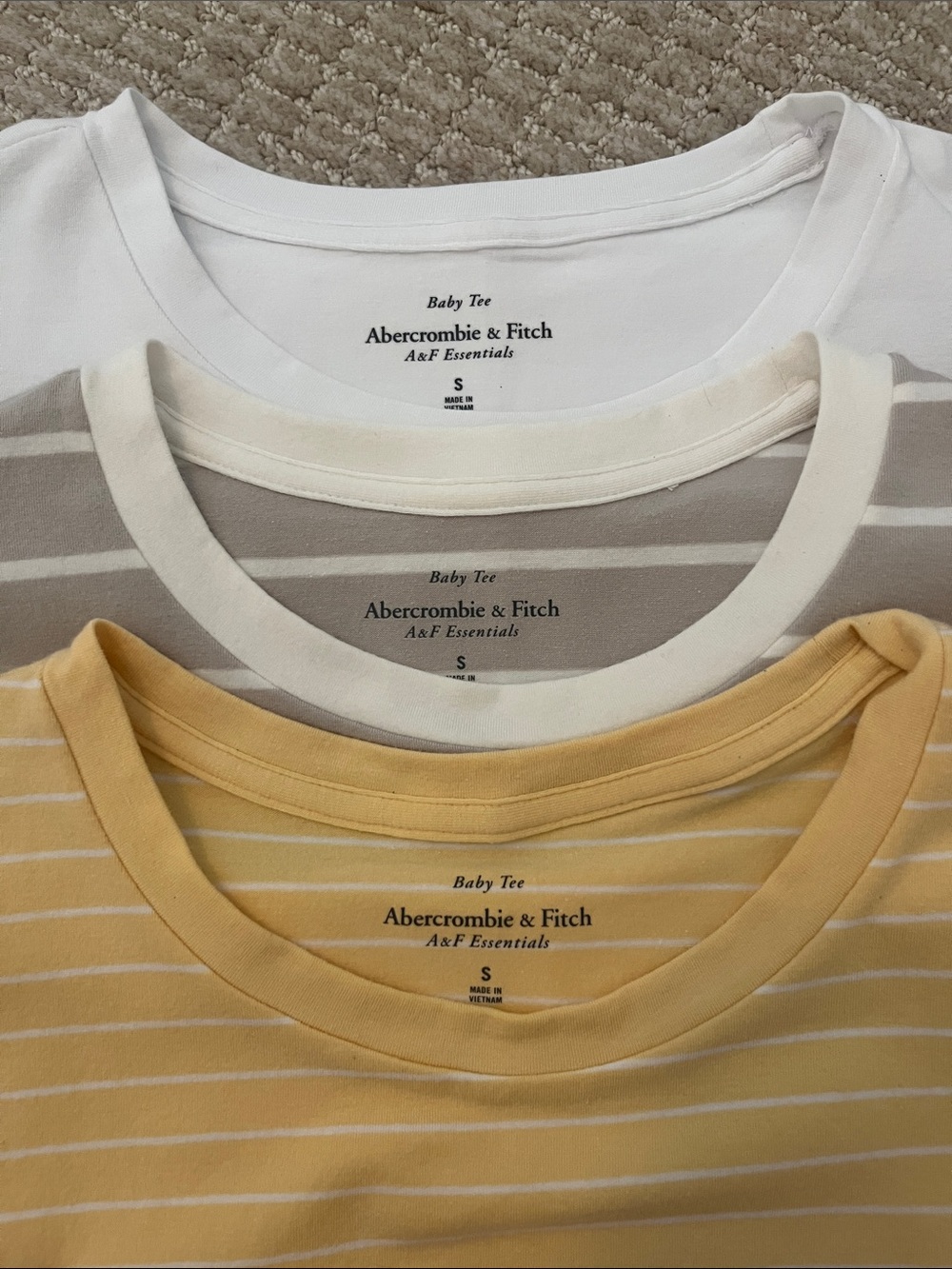 Abercrombie & Fitch Short-Sleeve Tee Trio - Yellow, Taupe, White - Picture 5 of 5